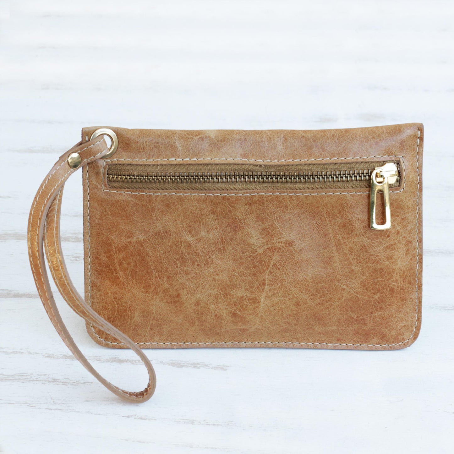 Ginger Sophistication Handcrafted Ginger Leather Wristlet from Brazil