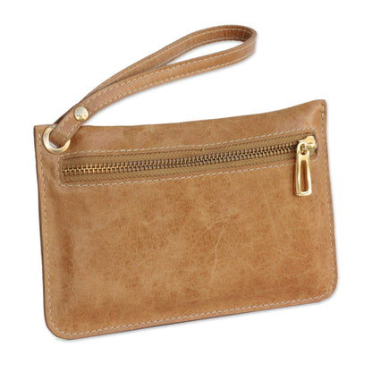 Ginger Sophistication Handcrafted Ginger Leather Wristlet from Brazil