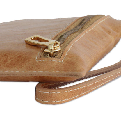 Ginger Sophistication Handcrafted Ginger Leather Wristlet from Brazil