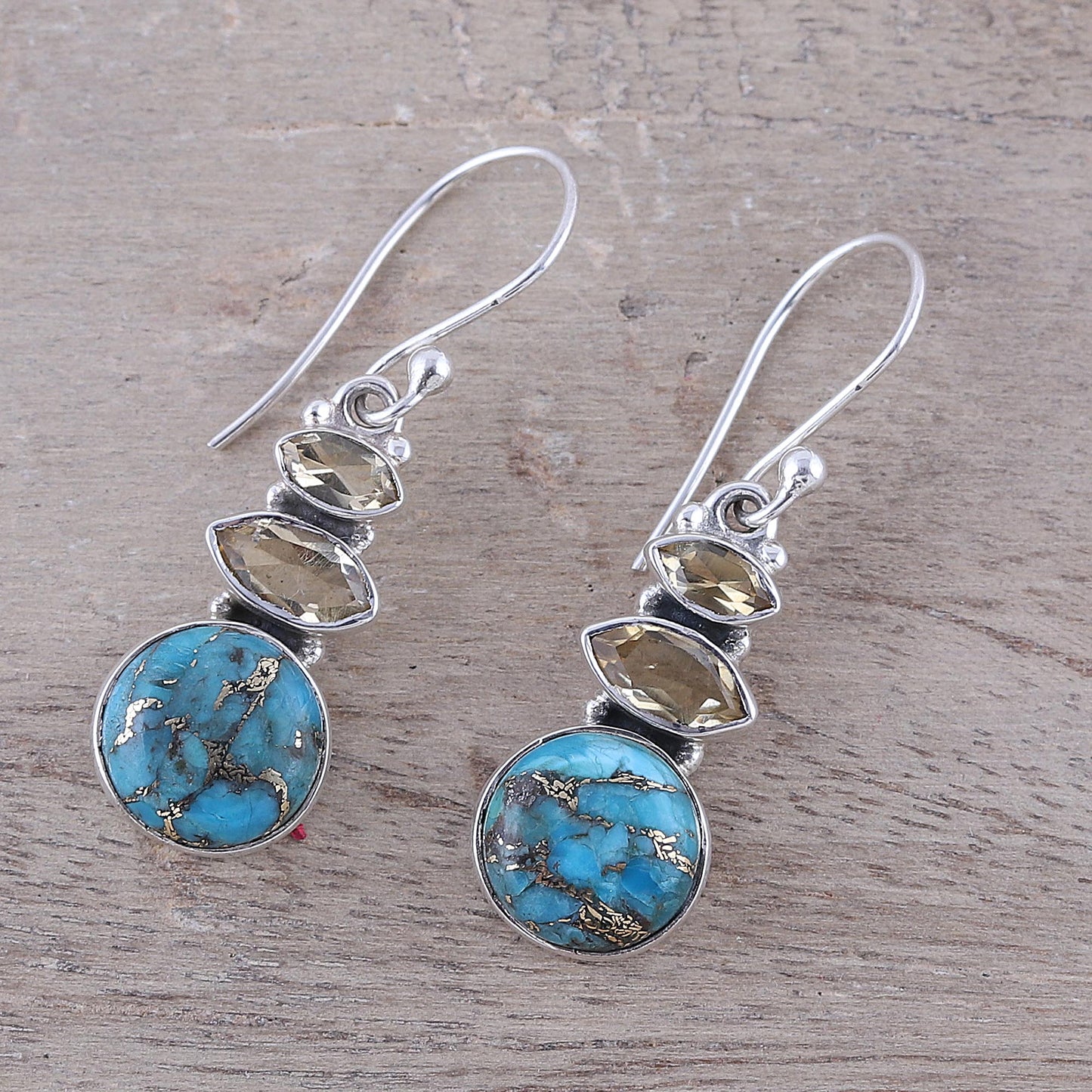 Peaceful Dazzle Citrine and Composite Turquoise Dangle Earrings from India