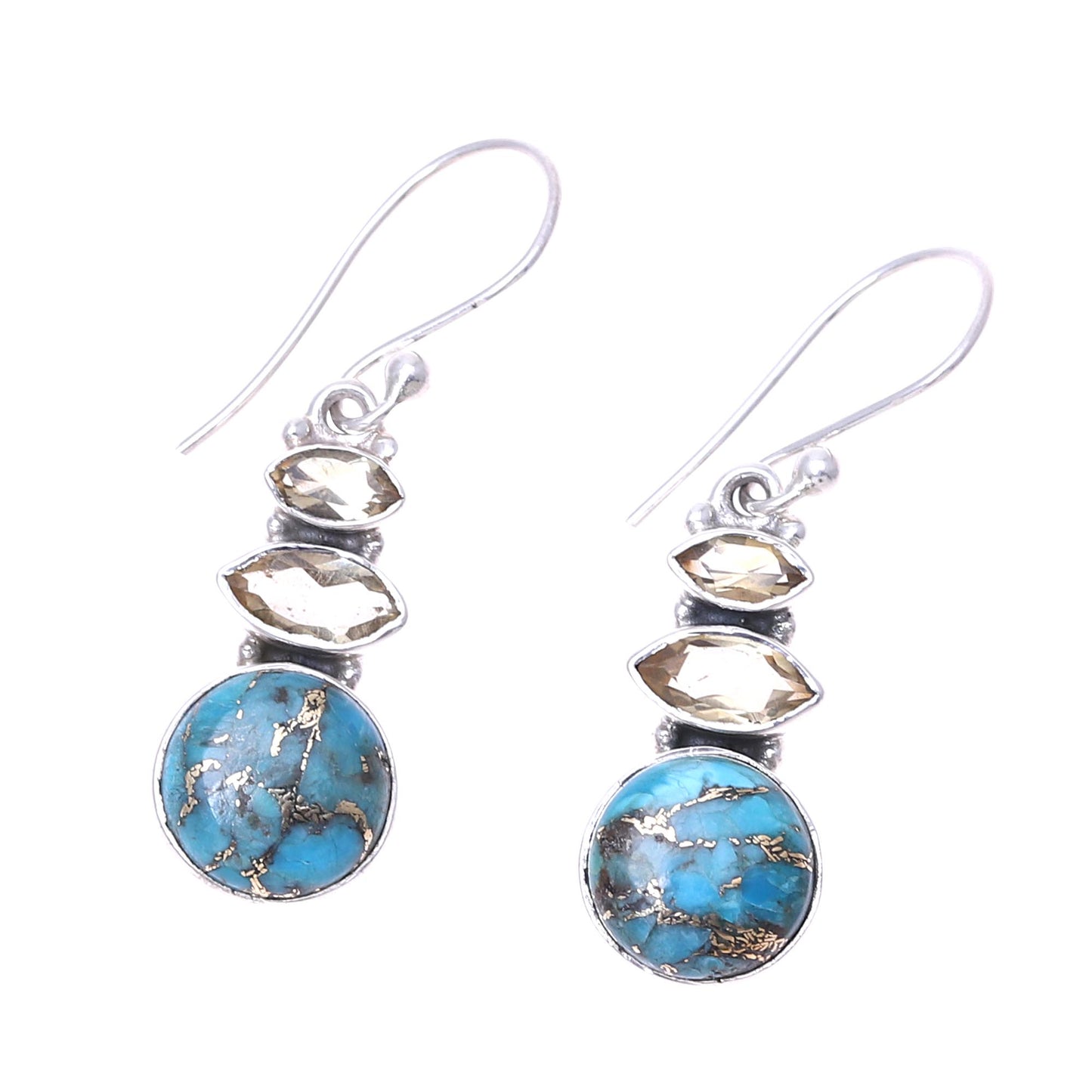 Peaceful Dazzle Citrine and Composite Turquoise Dangle Earrings from India