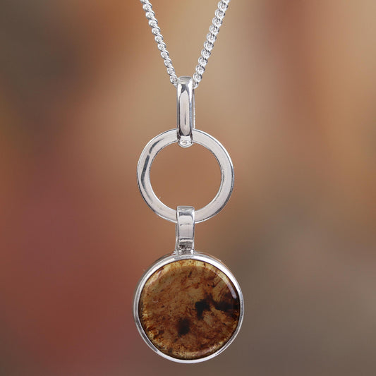 Contemporary Flair Round Amber Pendant Necklace from Mexico