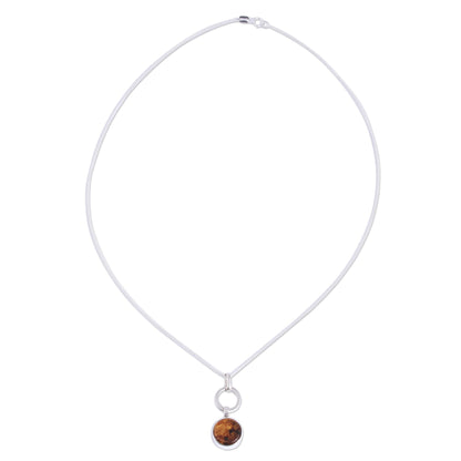 Contemporary Flair Round Amber Pendant Necklace from Mexico