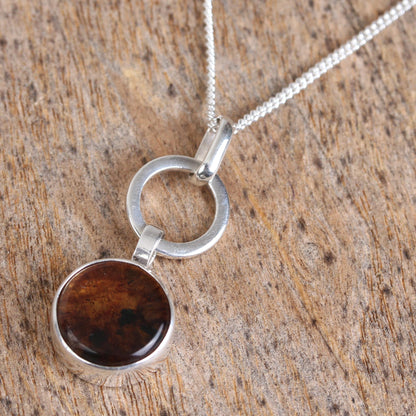 Contemporary Flair Round Amber Pendant Necklace from Mexico