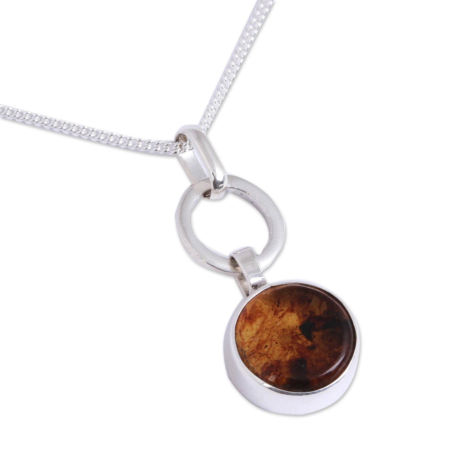 Contemporary Flair Round Amber Pendant Necklace from Mexico