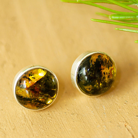 Natural Rounds Round Amber Stud Earrings from Mexico