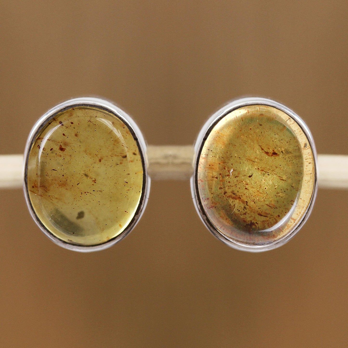 Natural Ovals Oval Natural Amber Button Earrings from Mexico