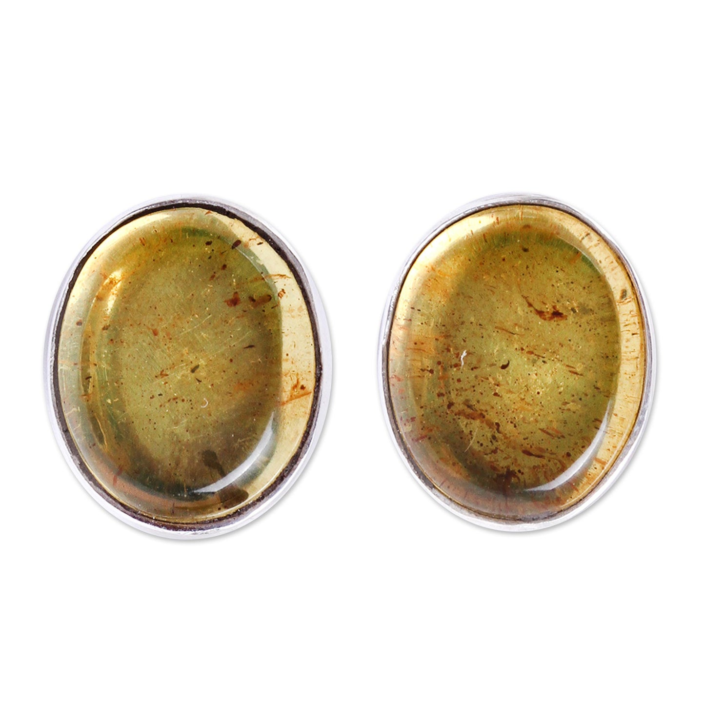 Natural Ovals Oval Natural Amber Button Earrings from Mexico