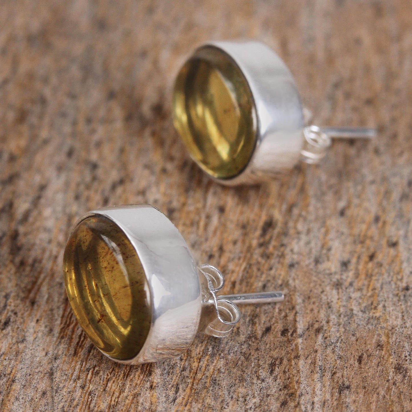 Natural Ovals Oval Natural Amber Button Earrings from Mexico