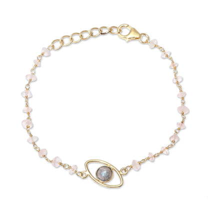 All Eyes on You Gold Plated Labradorite and Rose Quartz Pendant Bracelet