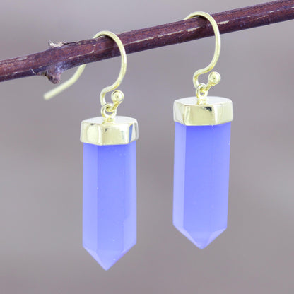 Sky Blue Bullet Gold Accented 30-Carat Chalcedony Dangle Earrings from India