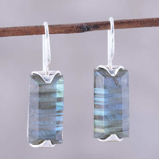 Beautiful Aurora 12-Carat Labradorite Drop Earrings from India