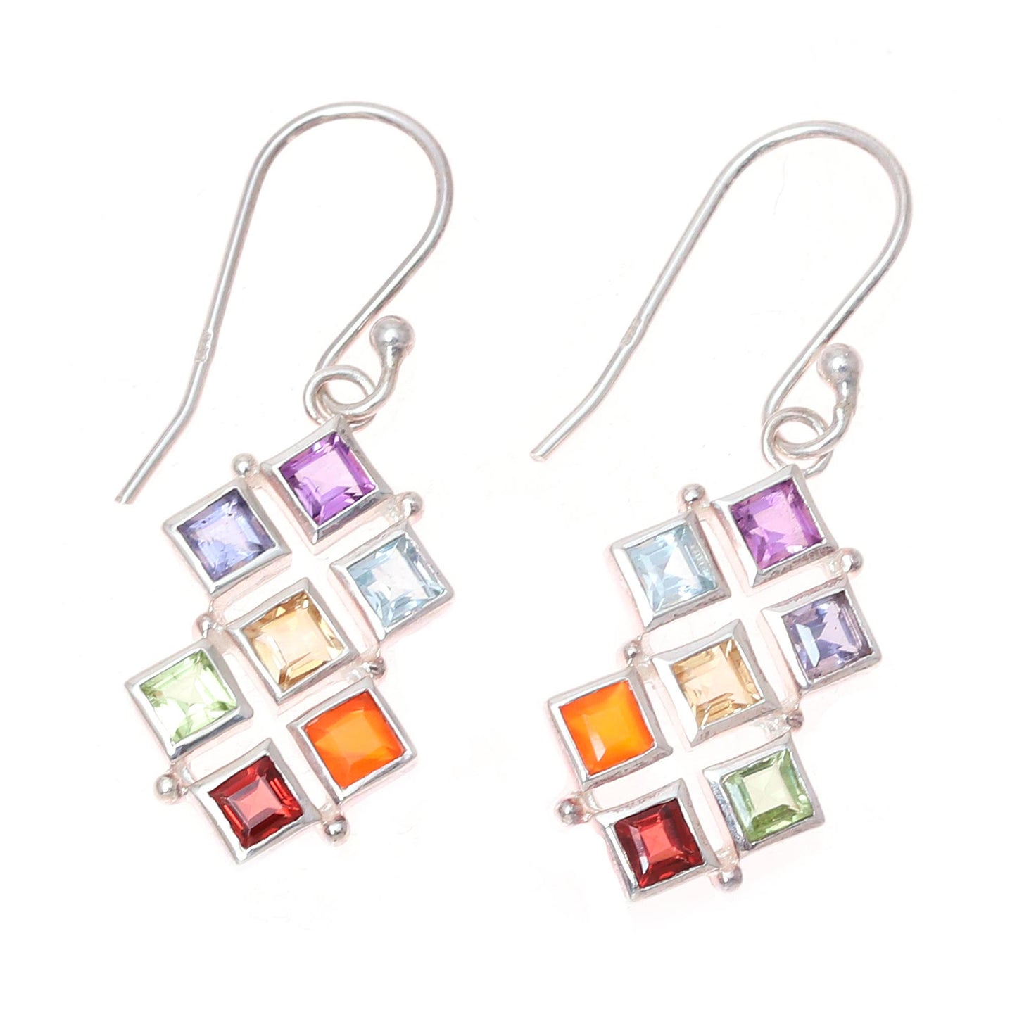 Wellness Multi-Gemstone Chakra Dangle Earrings from India