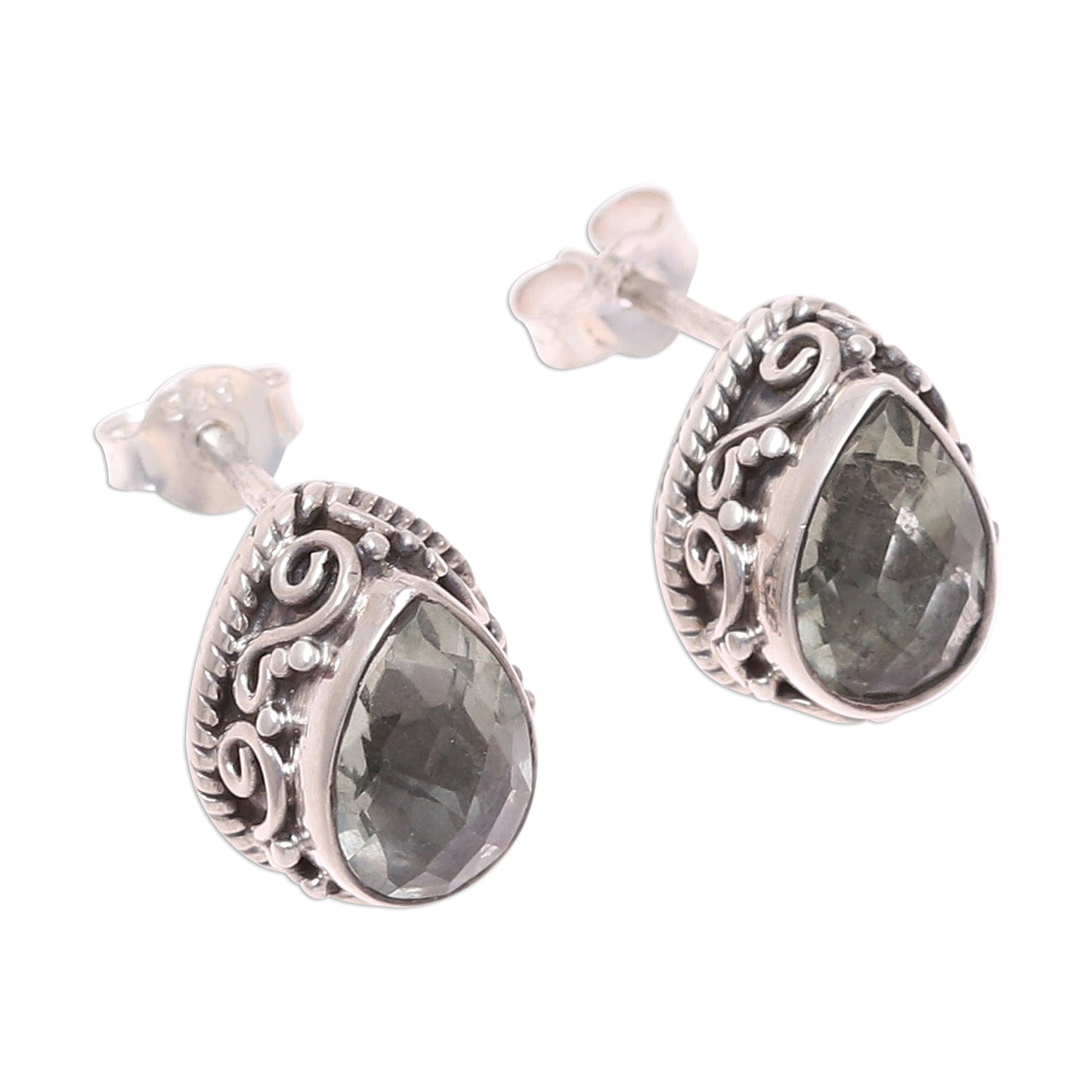 Verdant Mist 3-Carat Prasiolite Teardrop Stud Earrings from India