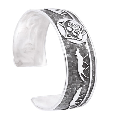 Lunar Wolves Taxco Sterling Silver Wolf Cuff Bracelet from Mexico