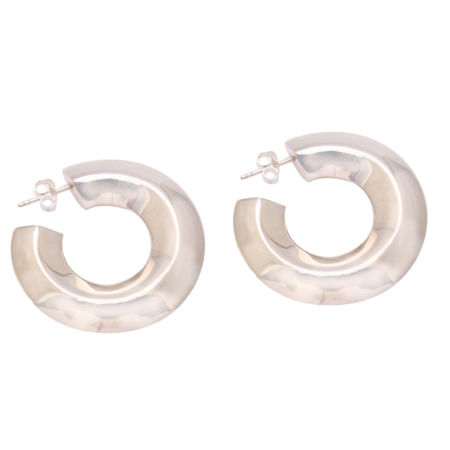 Curving Pillars Modern Sterling Silver Half-Hoop Earrings from Bali