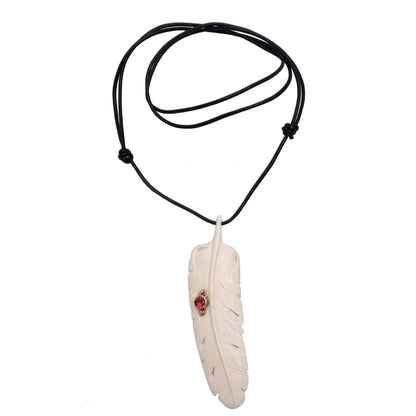 Feather Soul Garnet Silver & Bone Necklace