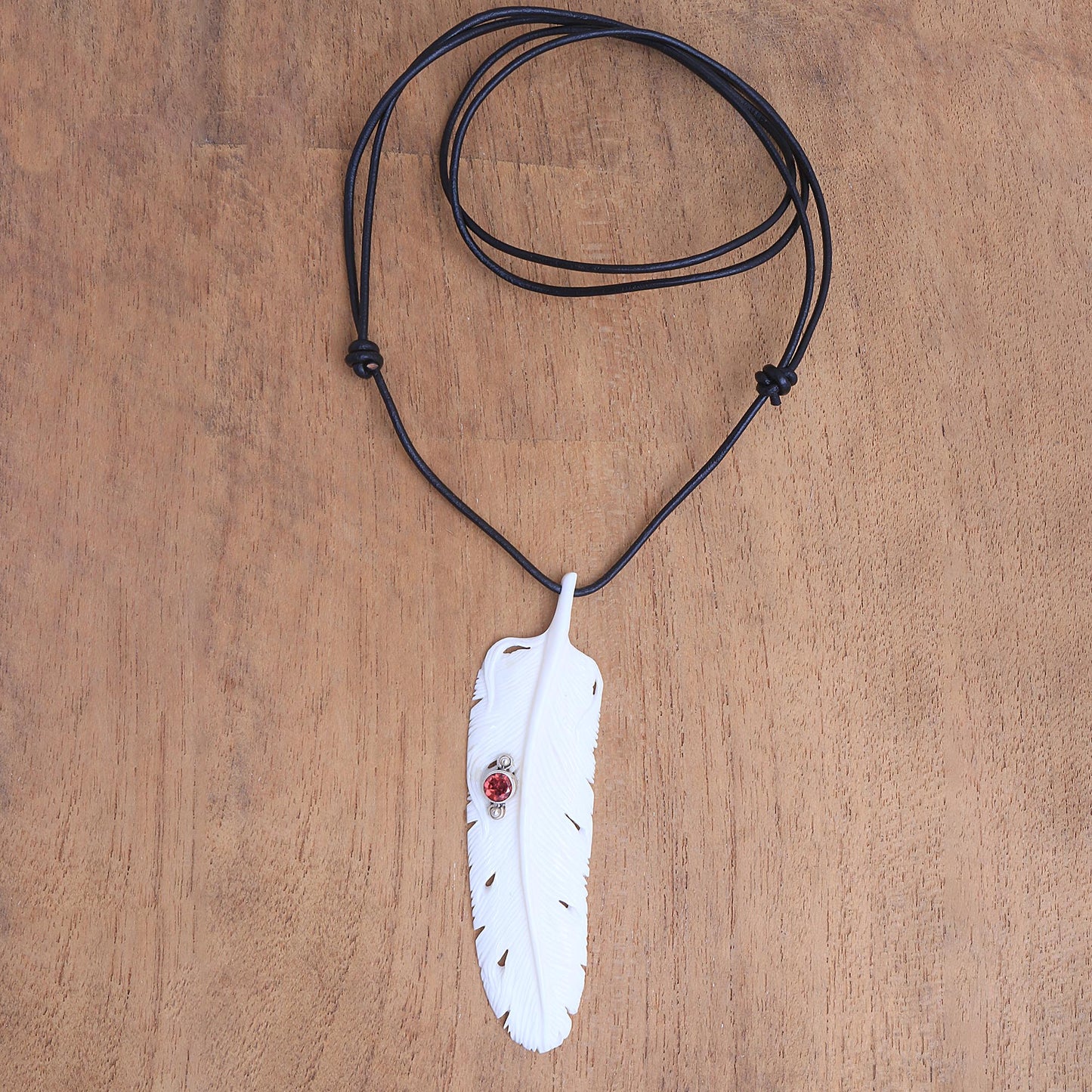 Feather Soul Garnet Silver & Bone Necklace