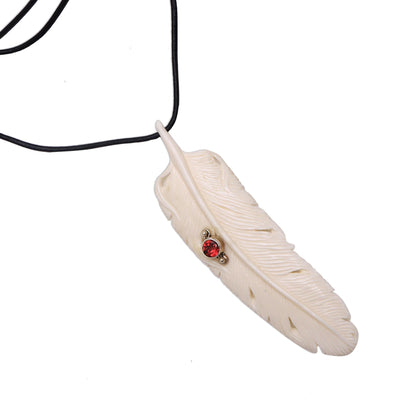 Feather Soul Garnet Silver & Bone Necklace