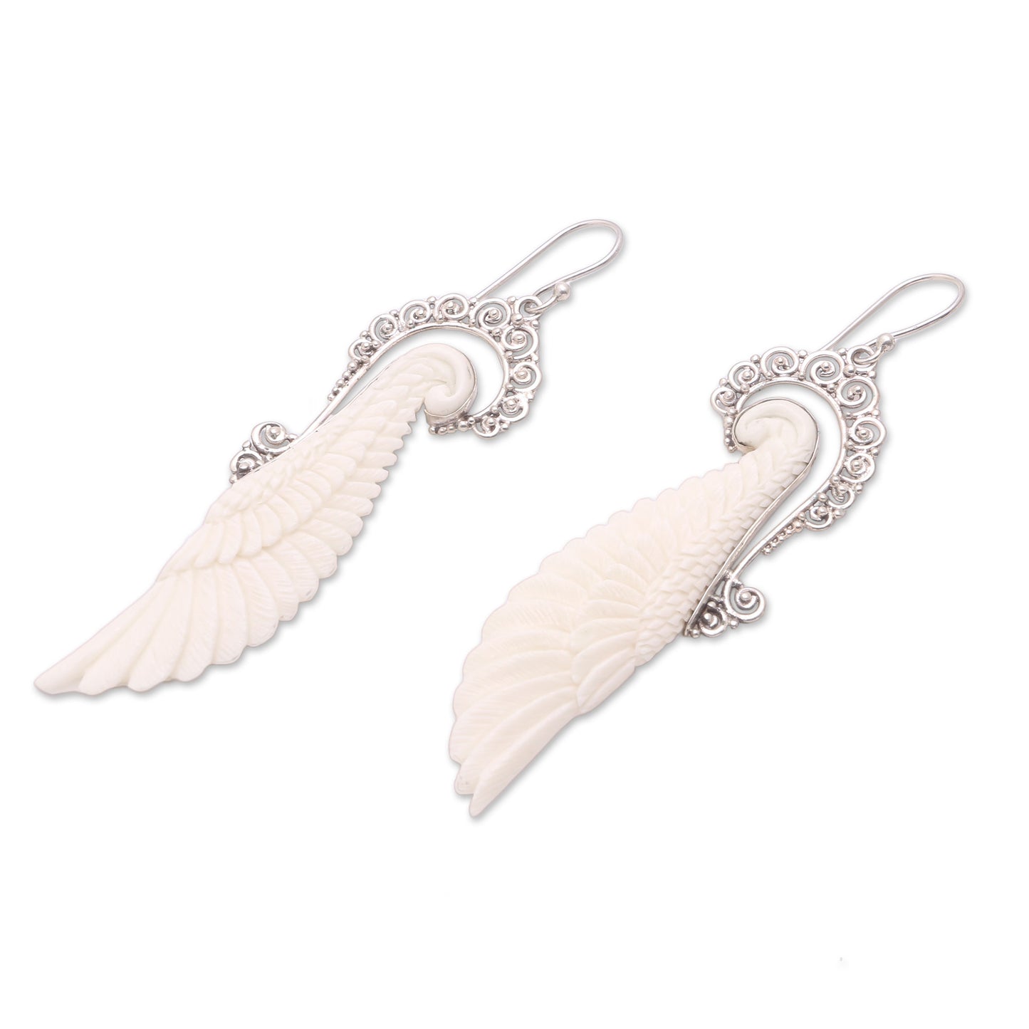 Ready to Fly Sterling Silver and Bone Wing Dangle Earrings from Bali