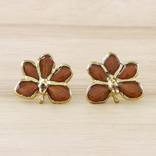 Espresso Radiance Espresso Gold-Plated Natural Orchid Button Post Earrings