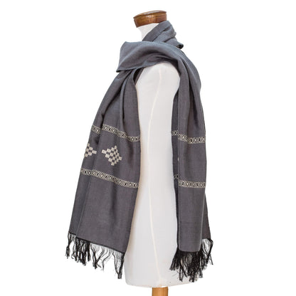 Diamond Diva in Grey Grey Cotton Blend Scarf with Warm White Diamond Motif