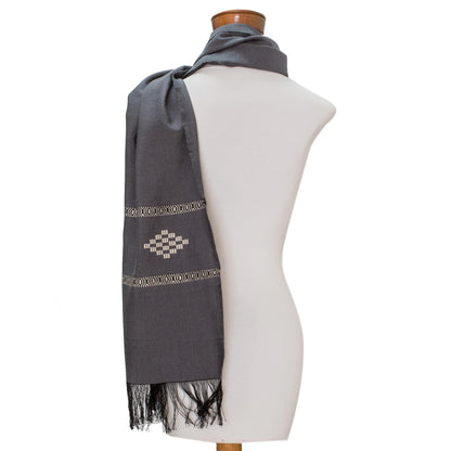 Diamond Diva in Grey Grey Cotton Blend Scarf with Warm White Diamond Motif