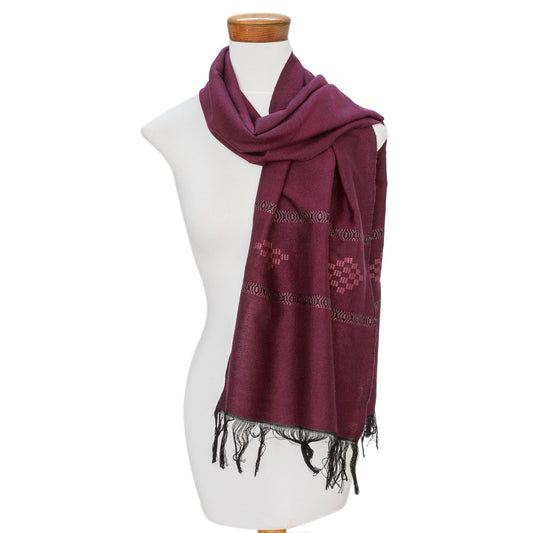 Diamond Diva in Purple Handwoven Purple Cotton Blend Scarf with Diamond Motif