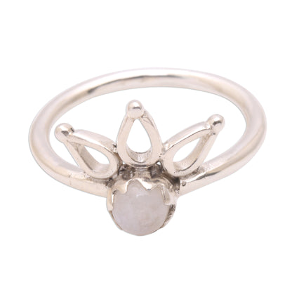 Lotus Crown Crown Motif Moonstone Cocktail Ring from Bali