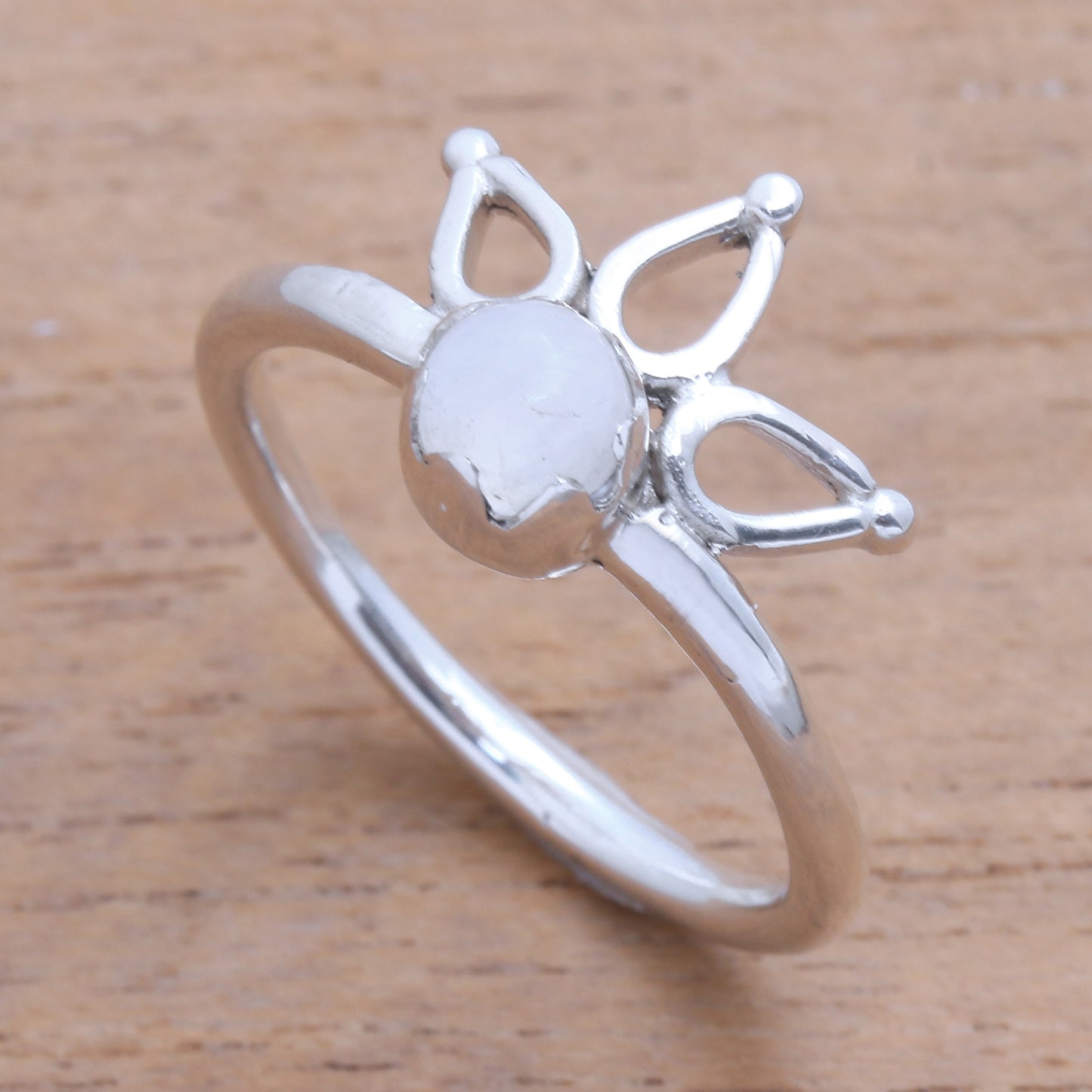 Lotus Crown Crown Motif Moonstone Cocktail Ring from Bali