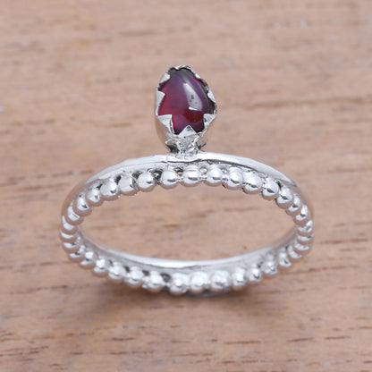 Lovely Serenity Dot Motif Garnet Band Ring Crafted in Bali