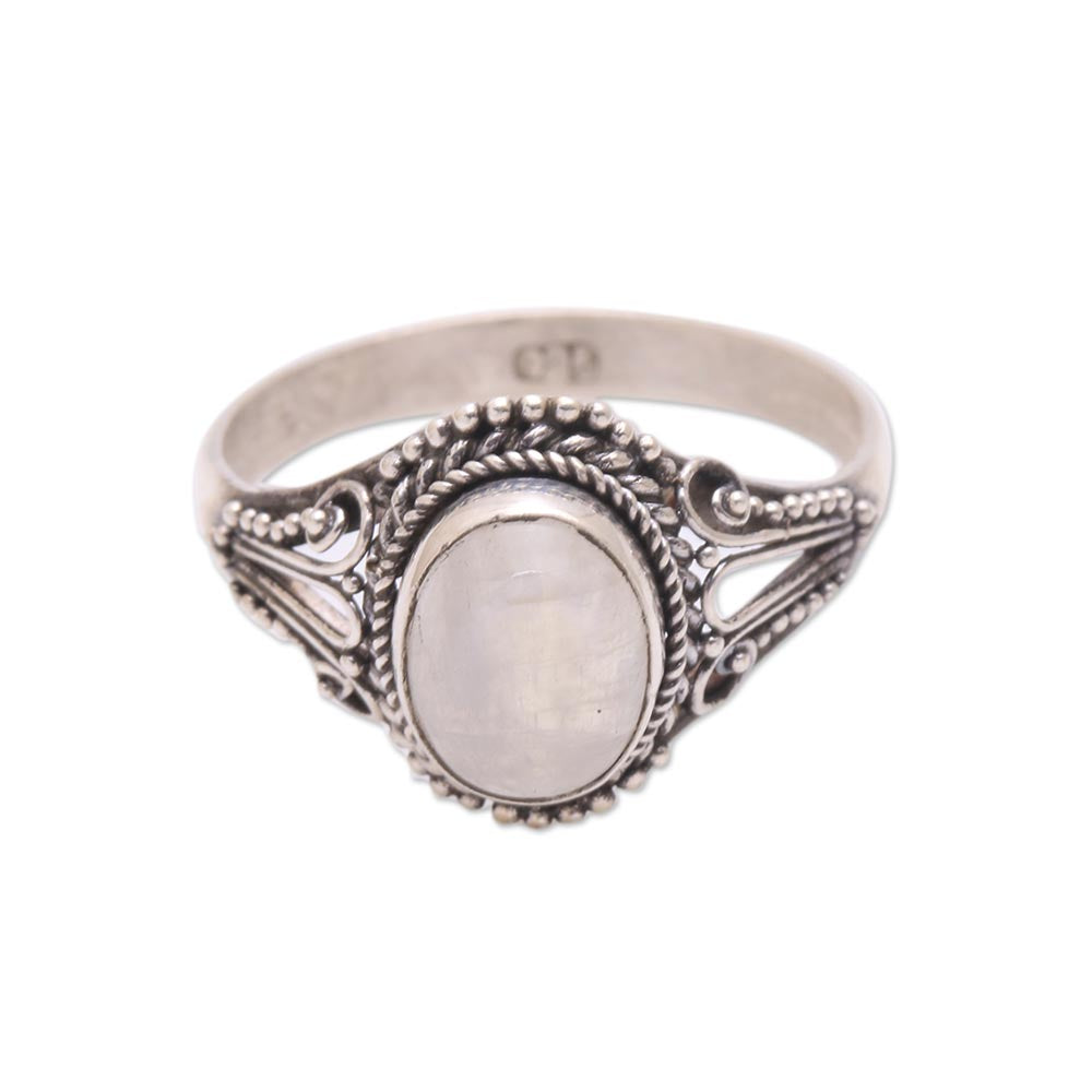 Princess Gem Handmade Rainbow Moonstone Single-Stone Ring from Bali