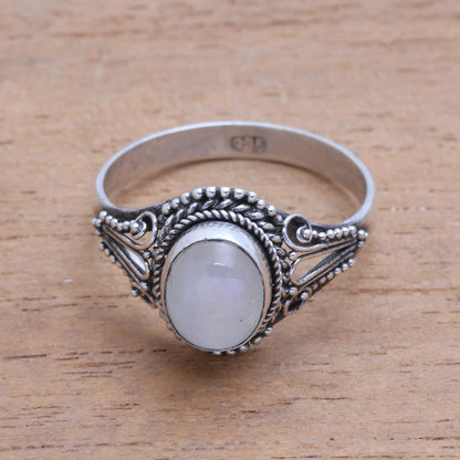 Princess Gem Handmade Rainbow Moonstone Single-Stone Ring from Bali