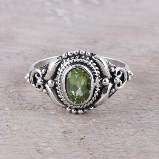 Traditional Romantic Traditional Peridot Cocktail Ring from India