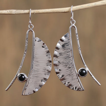 Modern Windy Leaves Modern Taxco Obsidian Dangle Earrings from Mexico