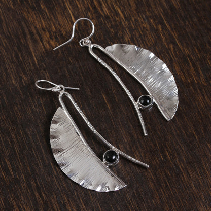 Modern Windy Leaves Modern Taxco Obsidian Dangle Earrings from Mexico