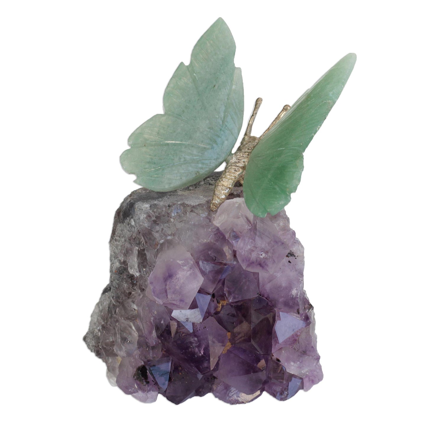 Verdant Wings Quartz and Amethyst Butterfly Gemstone Sculpture from Brazil