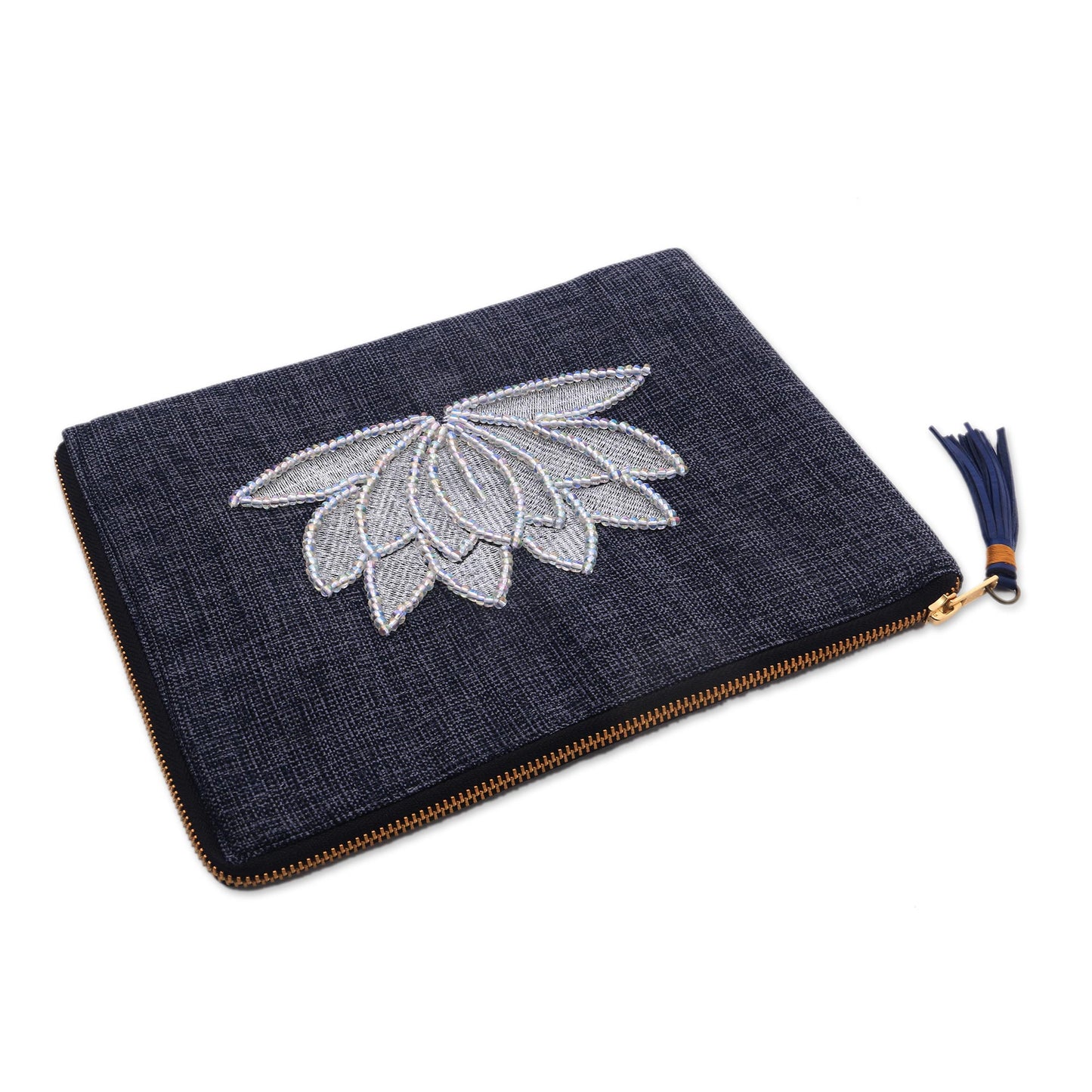 God's Grace in Midnight Floral Embellished Jute Coin Purse in Midnight from Java