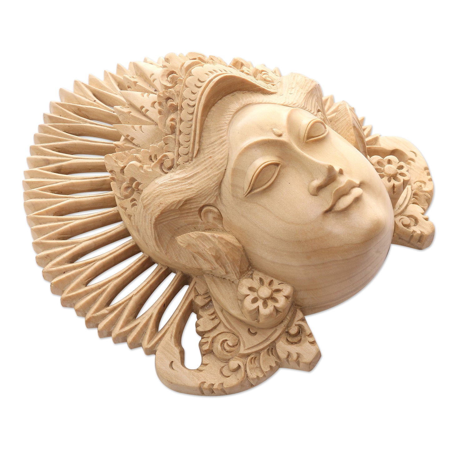 Beautiful Janger Hand-Carved Wood Mask of a Janger Dancer from Indonesia