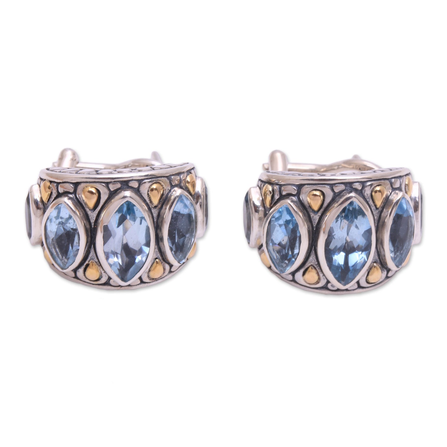 Ocean Arch Sterling Silver Gold Accent Blue Topaz Drop Earrings