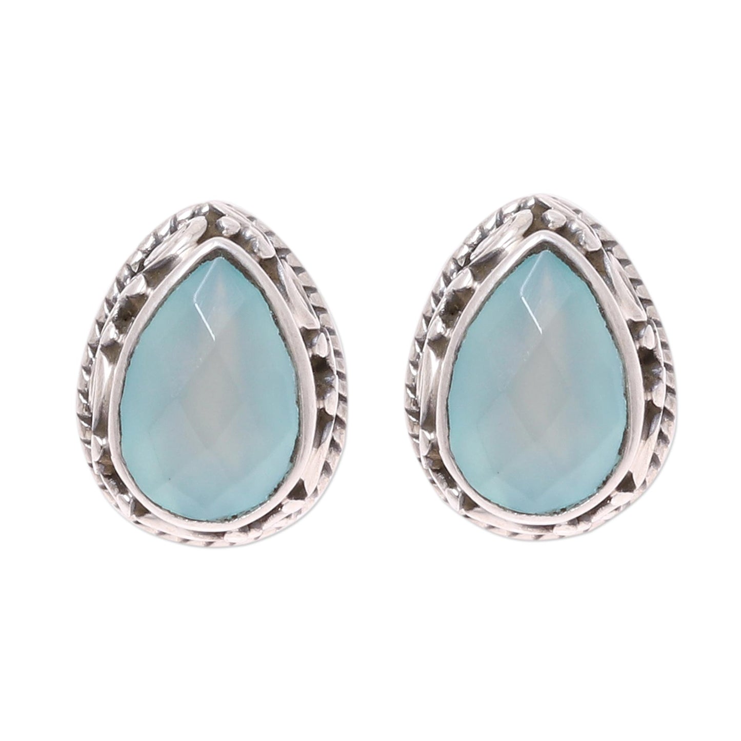 Sky Mist Sky Blue Chalcedony Teardrop Stud Earrings from India