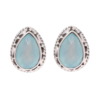 Sky Mist Sky Blue Chalcedony Teardrop Stud Earrings from India