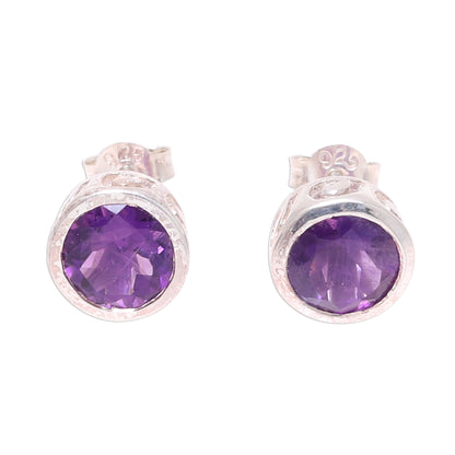 Spark of Life Faceted Amethyst Stud Earrings from India