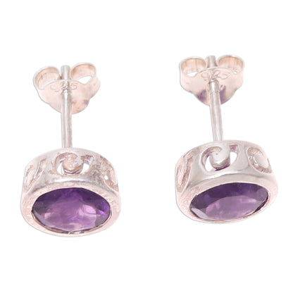 Spark of Life Faceted Amethyst Stud Earrings from India