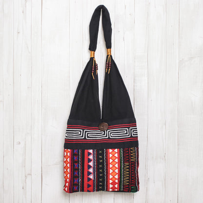 Ideal Thai Thai Multicolored Cotton Shoulder Bag with Geometric Motif