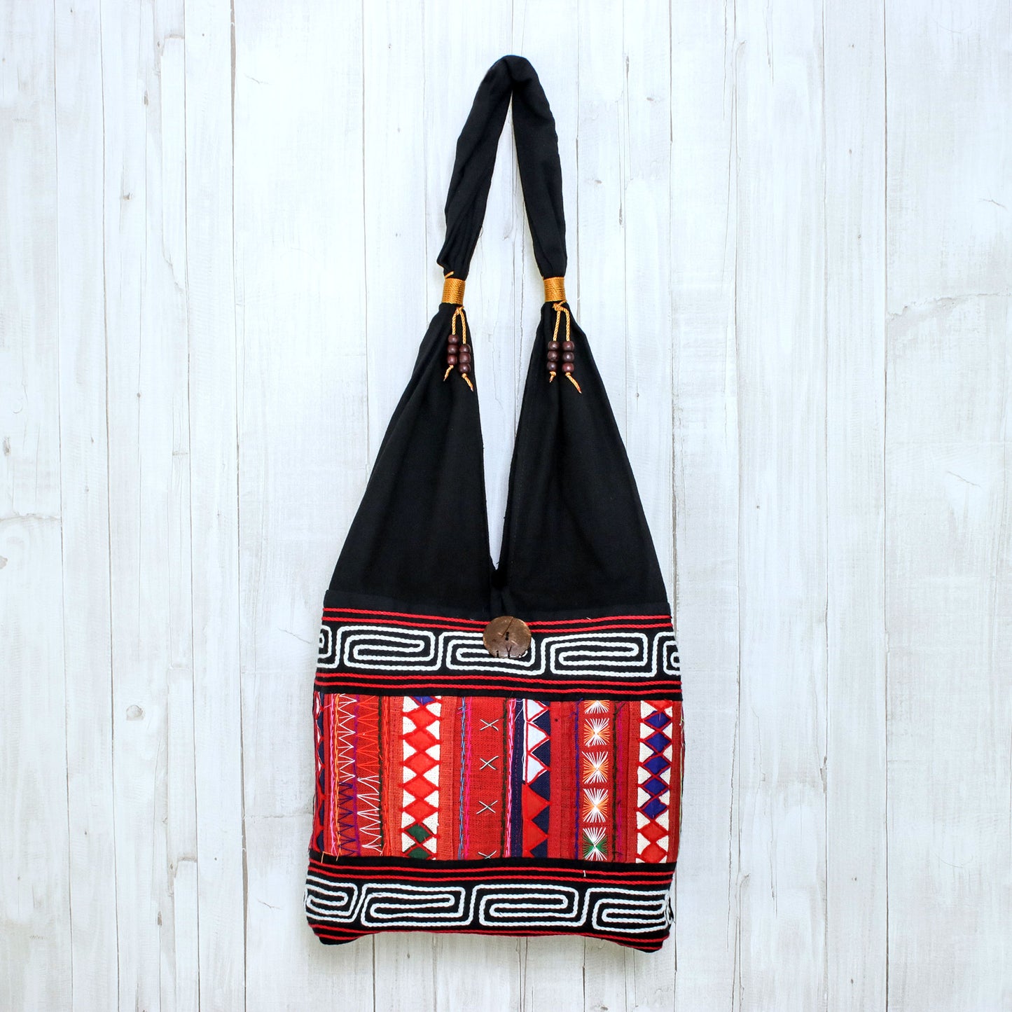 Thai Dawn Thai Multicolored Cotton Shoulder Bag with Geometric Motif