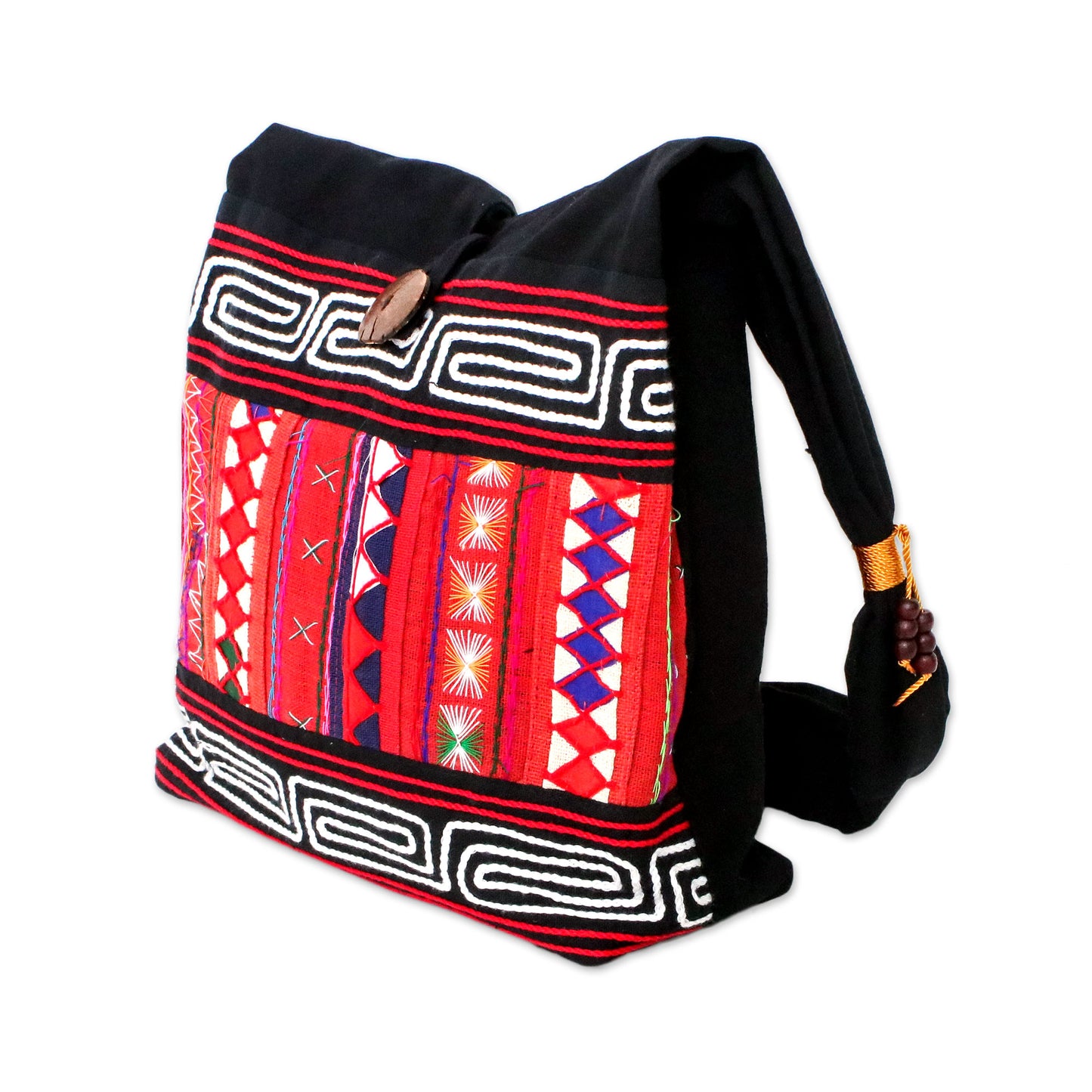 Thai Dawn Thai Multicolored Cotton Shoulder Bag with Geometric Motif