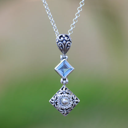 Dragonflies at Daybreak Blue Topaz and Sterling Silver Dragonfly Pendant Necklace