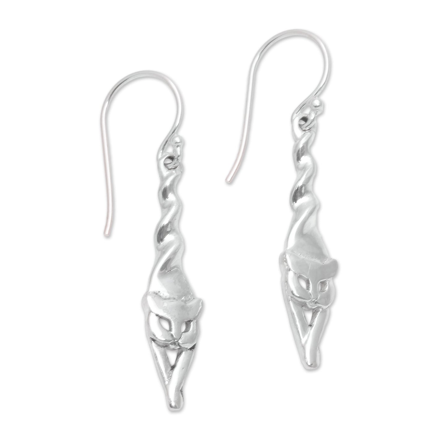 Kitty Stretch Sterling Silver Cat Dangle Earrings Crafted in Bali