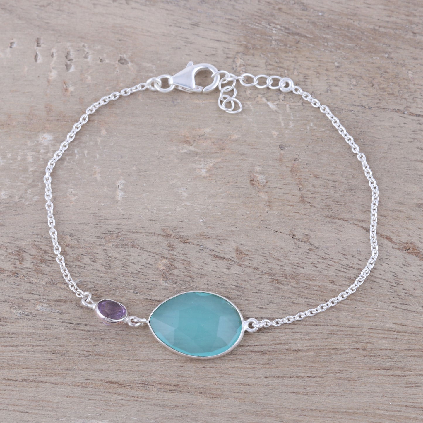 Crystal Shimmer Sterling Silver Chalcedony and Amethyst Pendant Bracelet